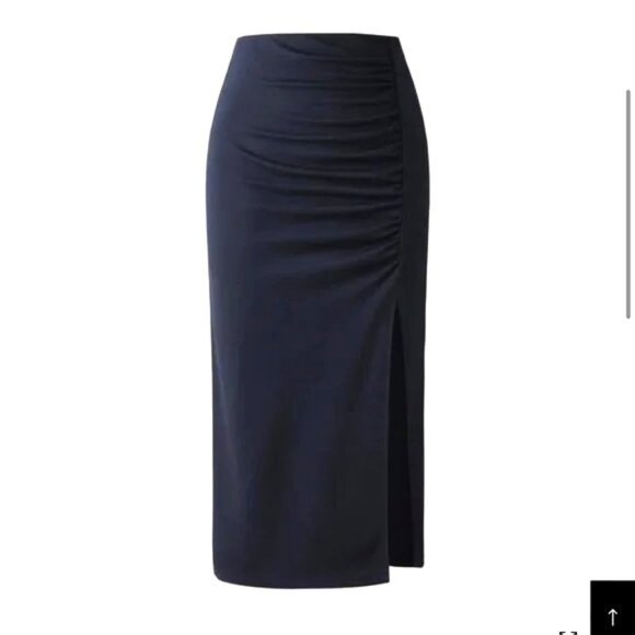 OGL MOVE Midnight Navy Blue Ruching Slit Midi Skirt Pull On Women’s Size‎ XS NWT - Picture 1 of 15